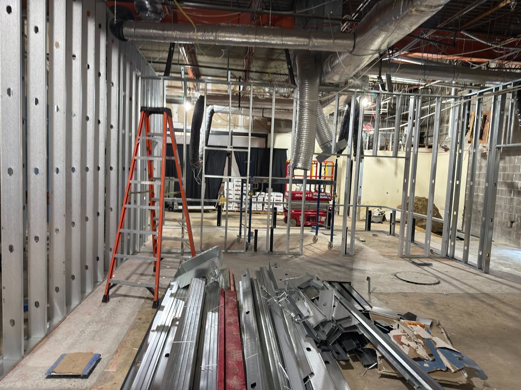 Back-of-house restaurant construction with new metal wall framing